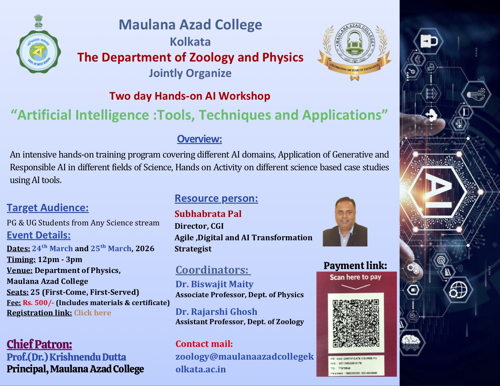 Two day Hands-on AI Workshop - Artificial Intelligence :Tools, Techniques and Applications